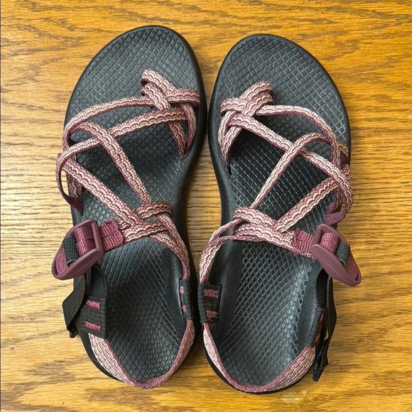 Pink and Black Strappy Sandals - Picture 3 of 4